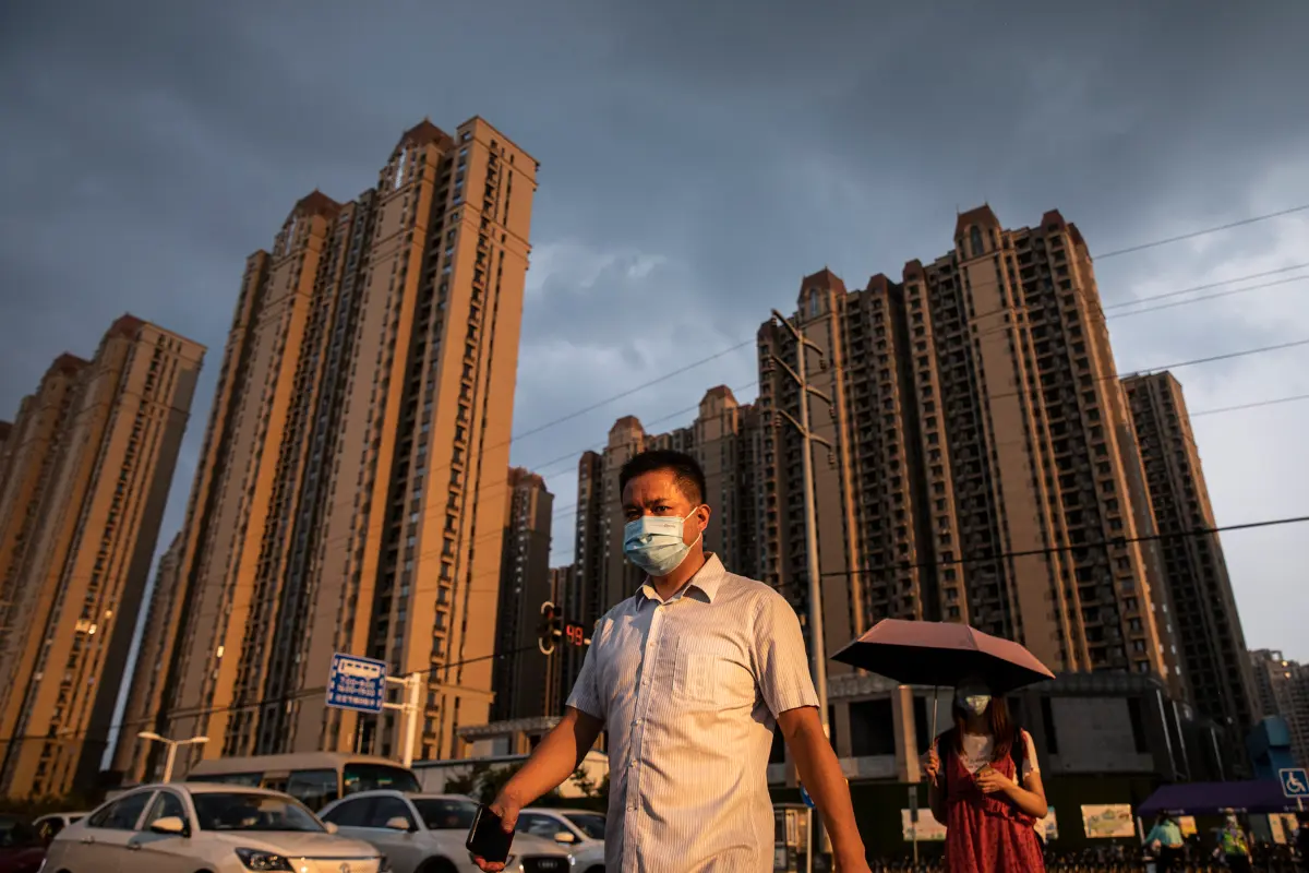 People walk through the Evergrande community in Wuhan, Hubei Province, China, on Sept. 24, 2021. (Getty Images)