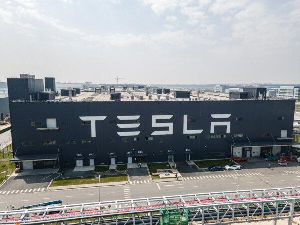 An aerial view of the Tesla Shanghai Gigafactory in Shanghai, China, on March 29, 2021. (Xiaolu Chu/Getty Images)