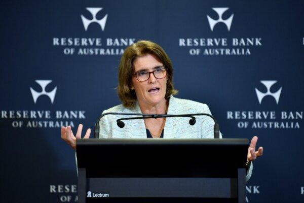 Governor of the Reserve Bank of Australia (RBA) Michele Bullock speaks to the media during a press conference in Sydney, Australia, on Feb. 6, 2024. (AAP Image/Bianca De Marchi)