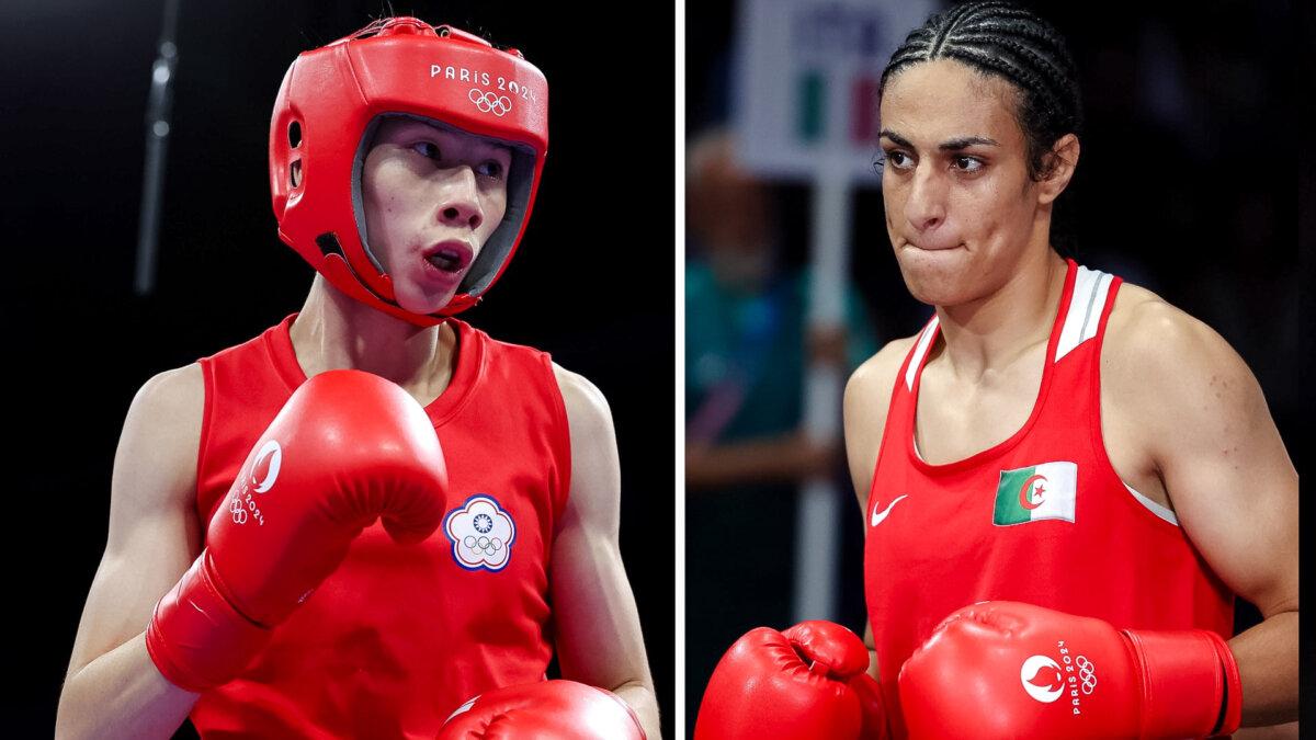 (Left) Lin Yu-ting of Team Chinese Taipei looks on prior to the women's 57kg preliminary round match at North Paris Arena in France on Aug. 2, 2024. (Right) Imane Khelif of Team Algeria heads to the ring at North Paris Arena in Paris, France, on Aug. 1, 2024. (Richard Pelham/Getty Images)<br/>Lorenz Duchamps