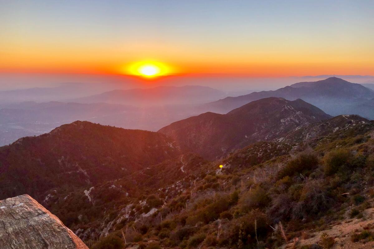 The sunset view from nearby Mt. Lowe, which campers can hike to from the trail camp.