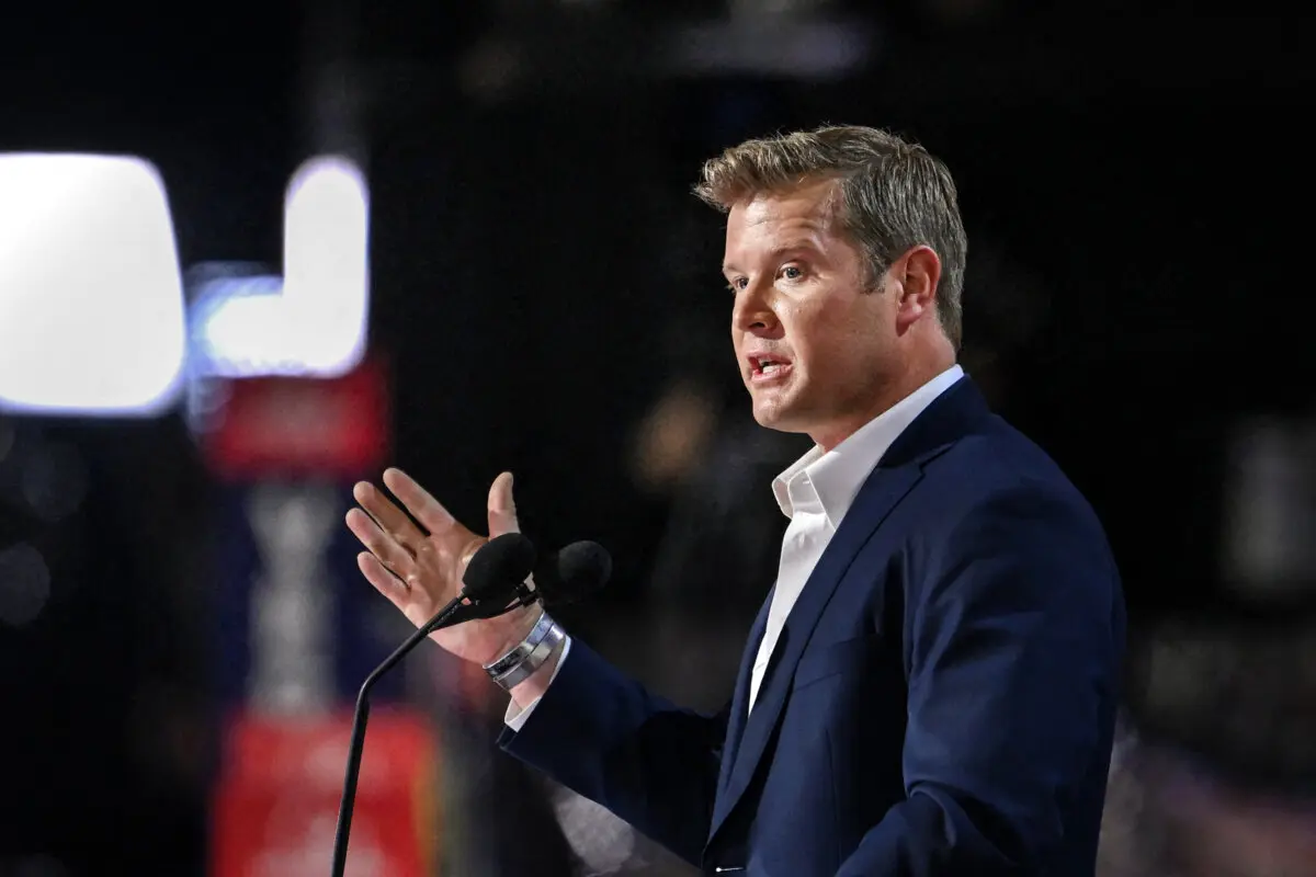 U.S. Senate candidate for Montana Tim Sheehy speaks during the Republican National Convention in Milwaukee on July 16, 2024. (Patrick Fallon/AFP via Getty Images)