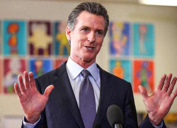 California Gov. Gavin Newsom speaks during a news conference after meeting with students at James Denman Middle School in San Francisco on Oct. 1, 2021. (Justin Sullivan/Getty Images)