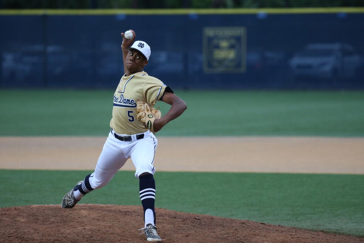 Hunter Greene pitches for for Sherman Oaks Notre Dame High